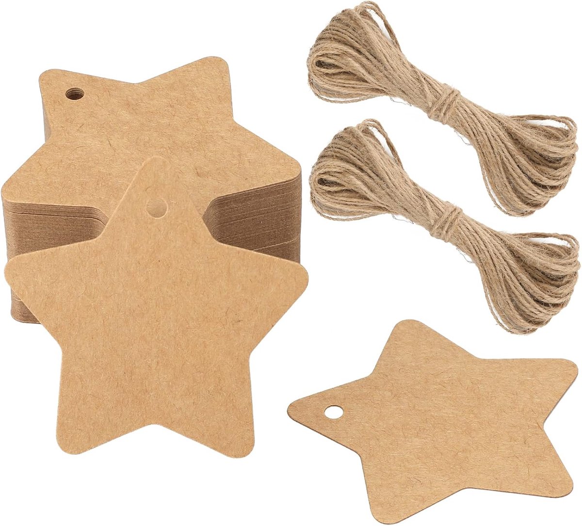 Geschenkanhänger Kerstmis Ster, 100 Stk Etiketten Ster voor Kerstmis, Bruine Anhänger Ster Kerstmis, 6CM Sterren Anhänger Papier voor Adventskalender en Kerstcadeaus