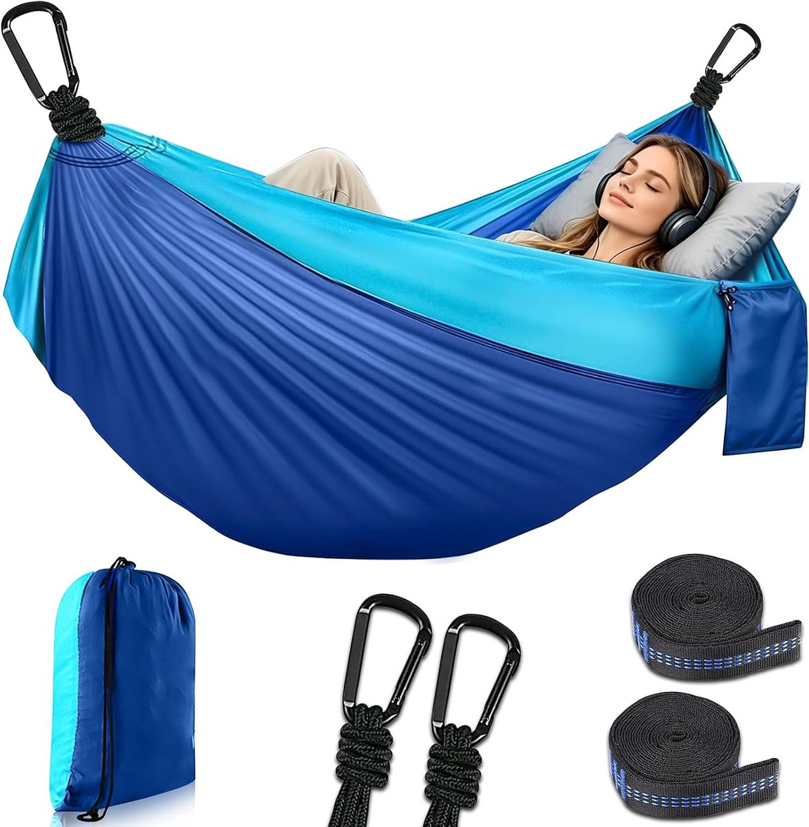 SnelShoppen - Outdoor Camping Hammock Dubbel 300x200 cm, Belastbaarheid 300kg, Ademend Parachutennylon, Super Lichte Reishangmat voor Camping, Tuin, B
