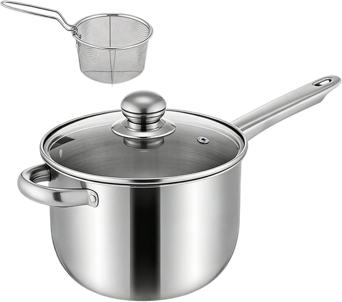 Mini Frituurpan - Friteuse met mand - Thuis frituren - Roestvrij staal - 162H cm - Zilver