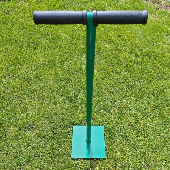 SnelShoppen - Handtamper 20 x 20 cm - Stevige Stalen Grondverdichter 9.3 kg - Groene Gravel Tamper met Ergonomisch T-Handvat (86 cm) voor Tuin, Vloere — afbeelding 5