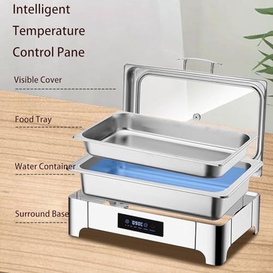 Warmhoudbak RVS - Buffetwarmer Voedselwarmer - Gerechten Warm Houden - Instelbare Warmte - Rond - Zilver — afbeelding 5