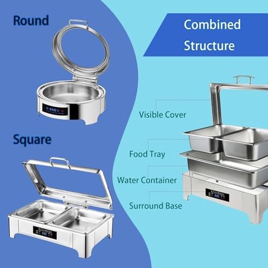 Warmhoudbak RVS - Buffetwarmer Voedselwarmer - Gerechten Warm Houden - Instelbare Warmte - Rond - Zilver — afbeelding 4