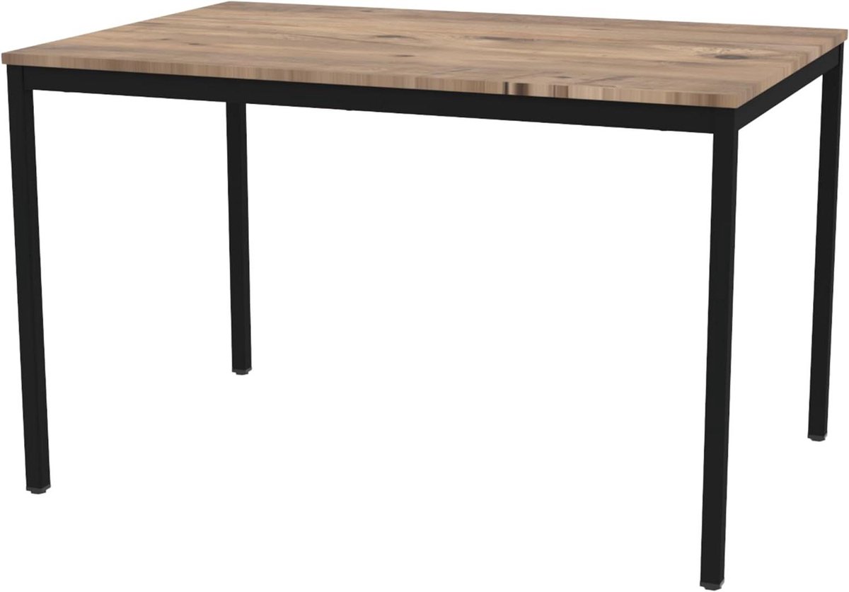 Bureautafel Kantinetafel - Vergaderbureau Werktafel - Multifunctioneel Gebruik - Melamine Blad Metaalonderstel - 75x120x80 cm - Bruin Zwart