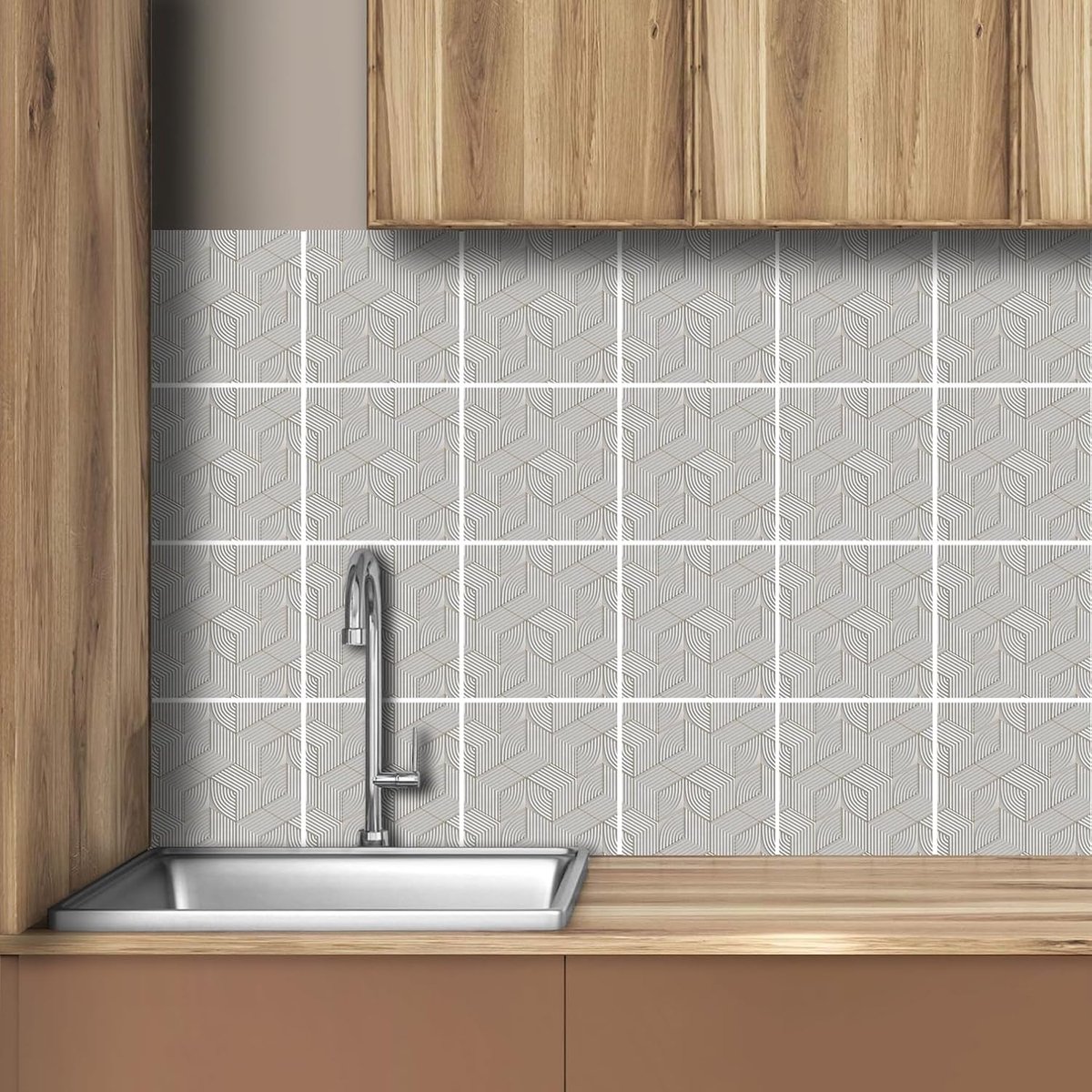 SnelShoppen - 32 Stuks Tegelstickers Zelfklevend Waterdicht Vintage Tegel Wanddecoratie 15x15 cm Keuken Badkamer DIY