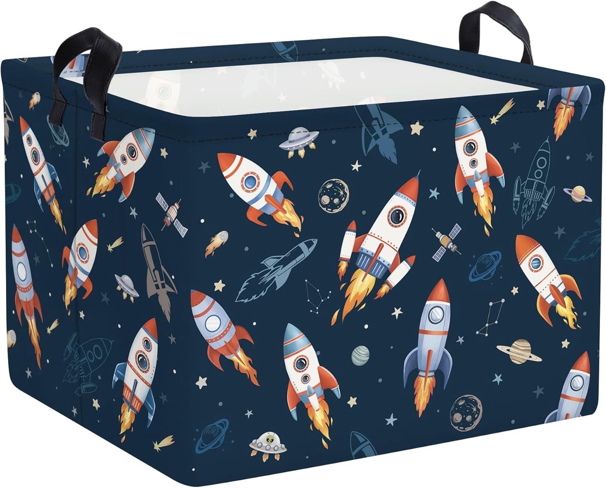 Ruimtebesparende Wasmand voor Badkamer en Speelgoedopslag, Rocket Design, 40x30x30cm, Ideaal voor Kleding en Boeken