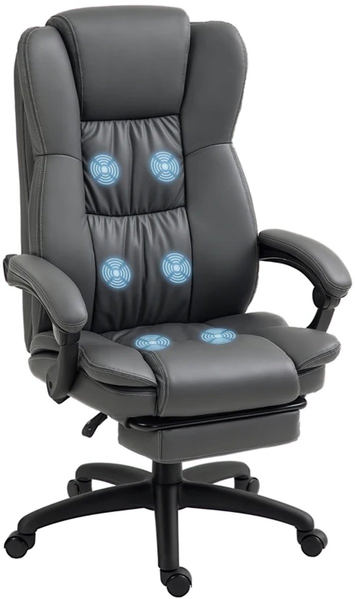 Ergonomische Bureaustoel met Massagefunctie, Voetensteun & Hoofdsteun - Verstelbare Draaistoel - In Hoogte Verstelbaar - 360° Draaibaar - Max. kanteling 135° - Kantoorstoel - Gamestoel - Volwassenen Stoel - Directiestoel - Computerstoel - Donkergrijs
