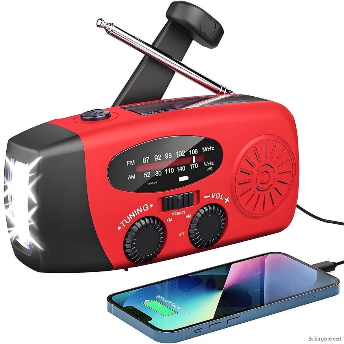 GELLDG Noodradio op zonne-energie – Met led-zaklamp en SOS-alarm – Werkt op zonne-energie en via zwengel – AM/FM-radio en weerberichtfunctie – Ingebouwde 2000 mAh-accu – Mogelijkheid om smartphones op te laden in noodgevallen