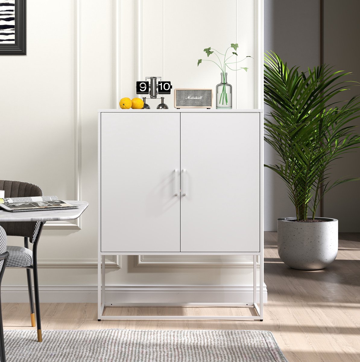 COVREO Dressoir 85x40x109 cm wit, metalen kast met 2 legplanken