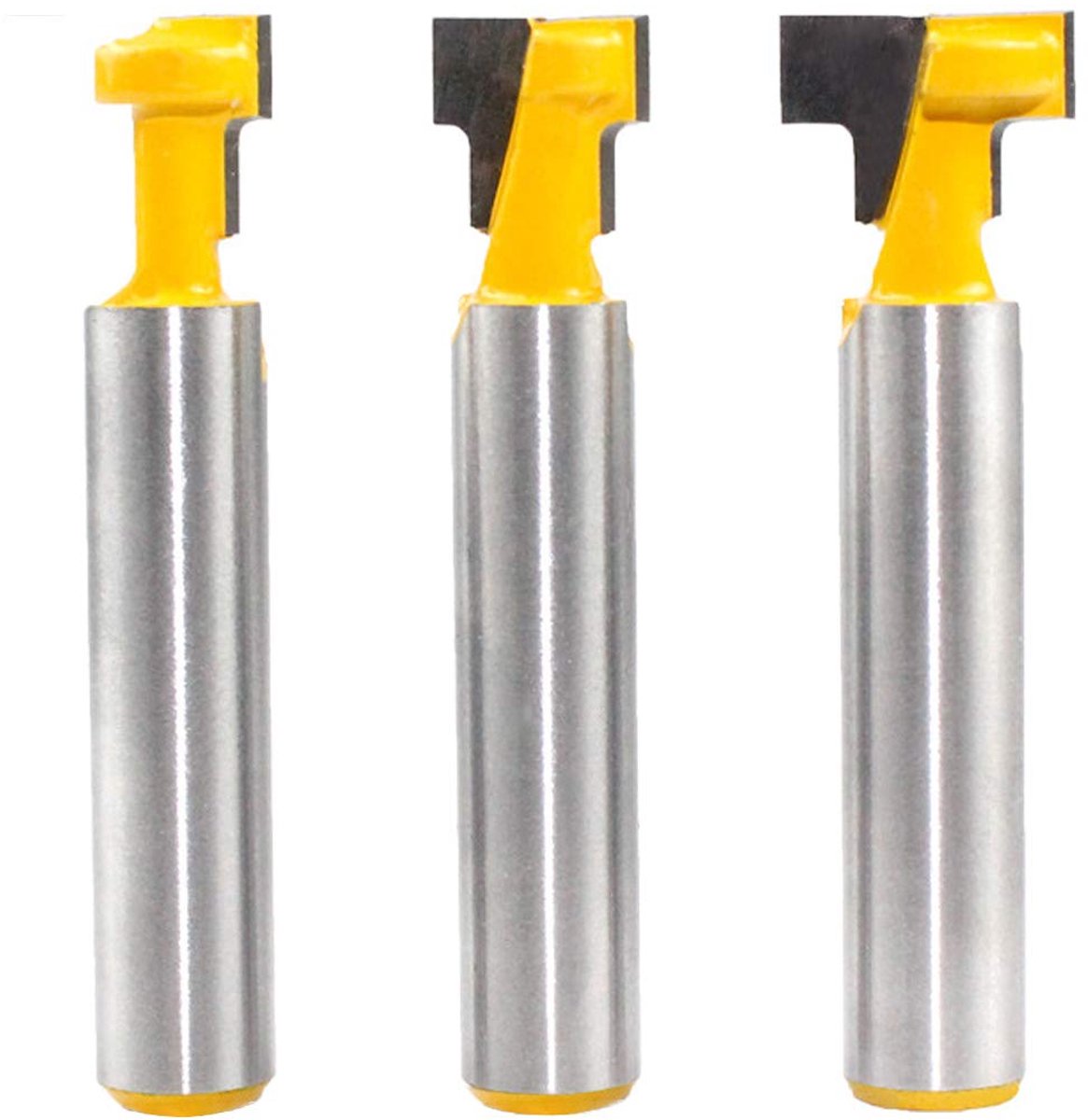 SnelShoppen - 3-delige T-groef Frees Bit Set 8mm Schacht Houtbewerking T-groef Cutter voor Precisie Freeswerk (8x5/16, 8x3/8, 8x1/2)