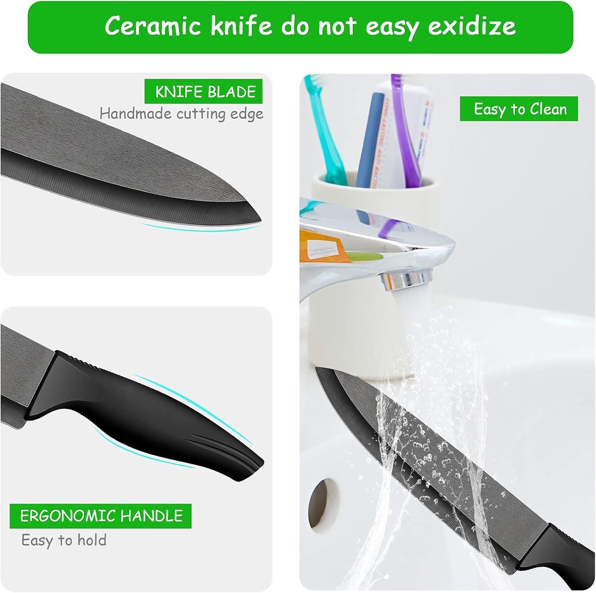 SnelShoppen - Professioneel Koksmes 7 Inch Keramisch Mes met Ergonomische Handgreep en Scherpe Blade voor Vlees, Brood, Groenten en Fruit - Zwart