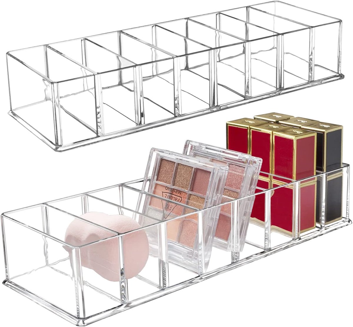 SnelShoppen - 2 Stuks Verwijderbare Cosmetic Organizer met 8 Compartimenten, Makeup Organizer, Acryl Opbergdozen, Sieraden Tentoonstellingsdozen, Tran