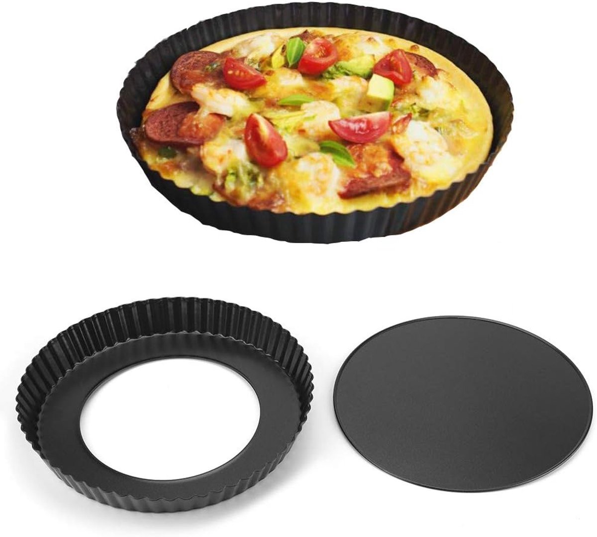 SnelShoppen - Non-stick Pizza Bakvorm met Verwijderbare Losse Bodem en Ribbel Quiche Vorm voor Keuken, Perfect voor Taarten, Vlees- en Groentegerechte