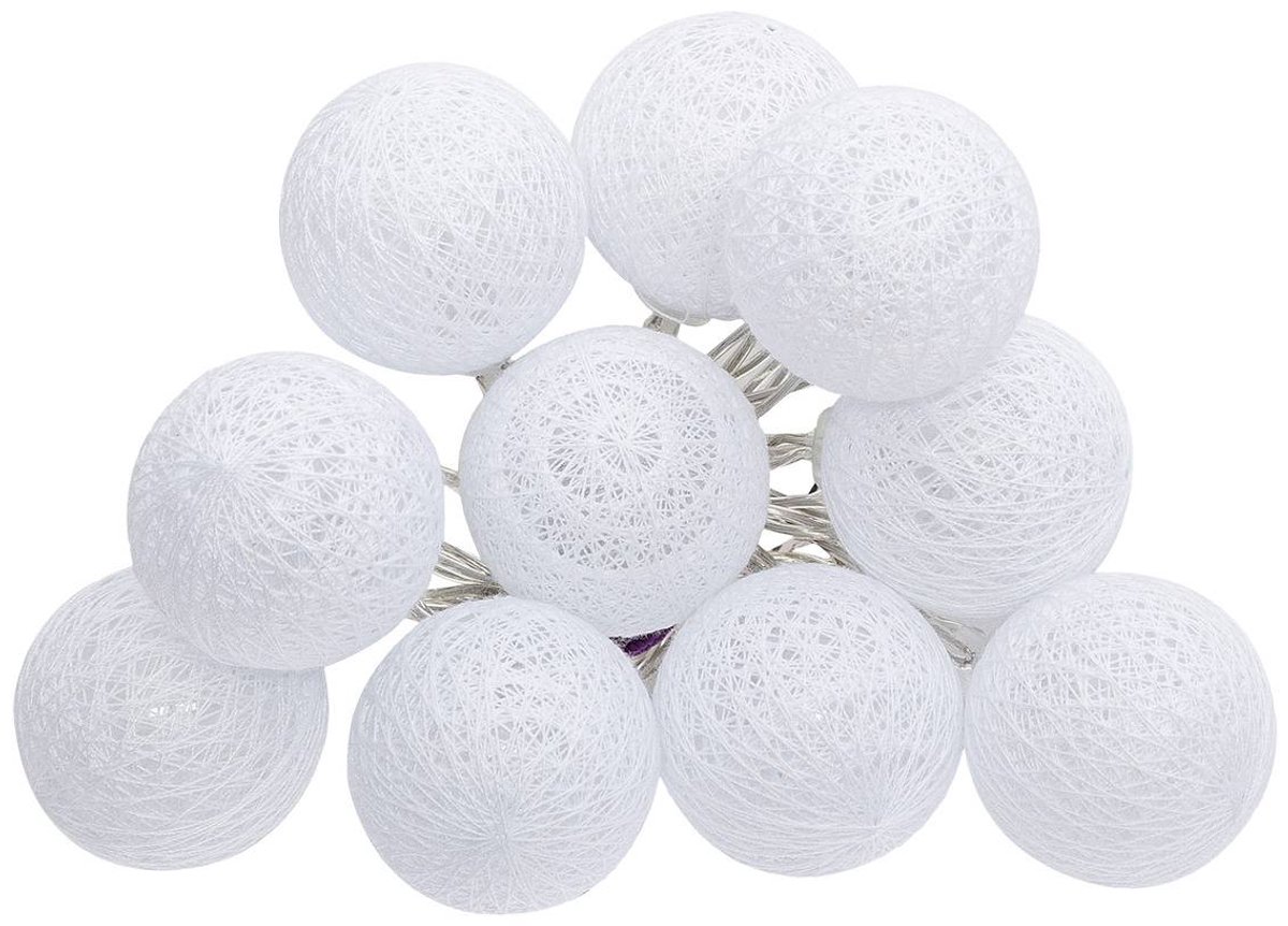 LED-slinger op batterijen met 10 lichtgevende bolletjes van gevlochten katoen TARA