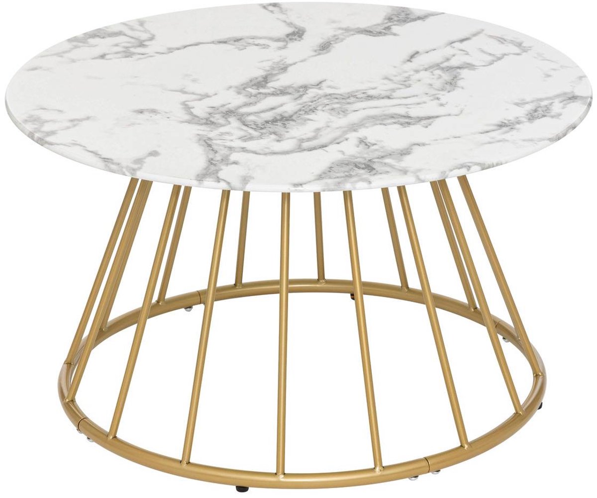 Ronde salontafel van gehard glas met marmereffect en conisch onderstel RAYO