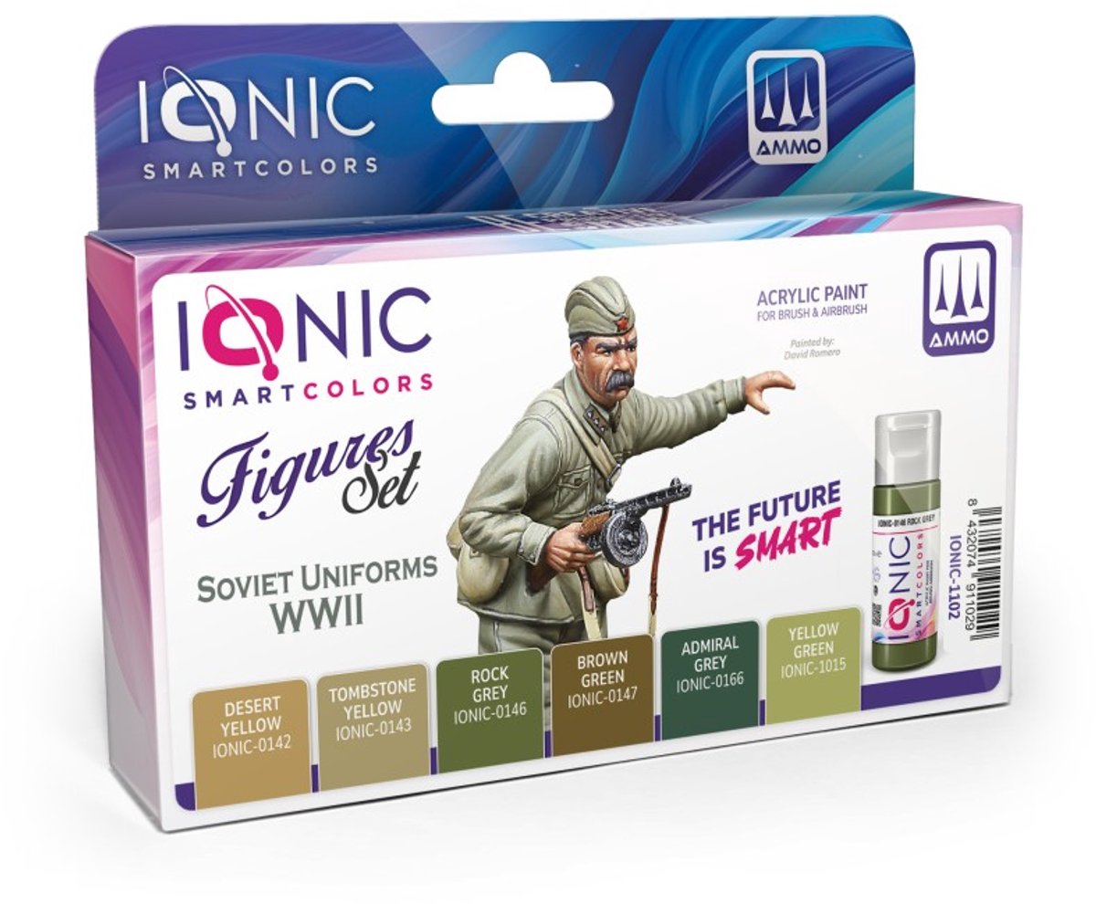 AMMO by Mig Jimenez Hobbyverf Acrylverf - MIG IO1102 Ionic Smart Colors - WWII Soviet Uniforms Kleurenset - Acryl Set 6x20 ml Verf set - 6x 20 ml
