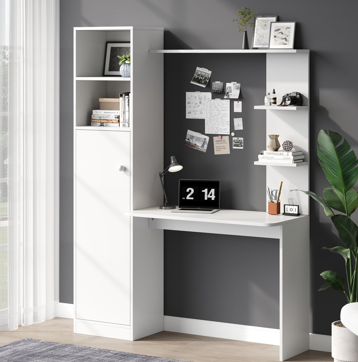 COVREO Bureau 123,5 x 45 x 168,5 cm, wit, MDF met opbergruimte