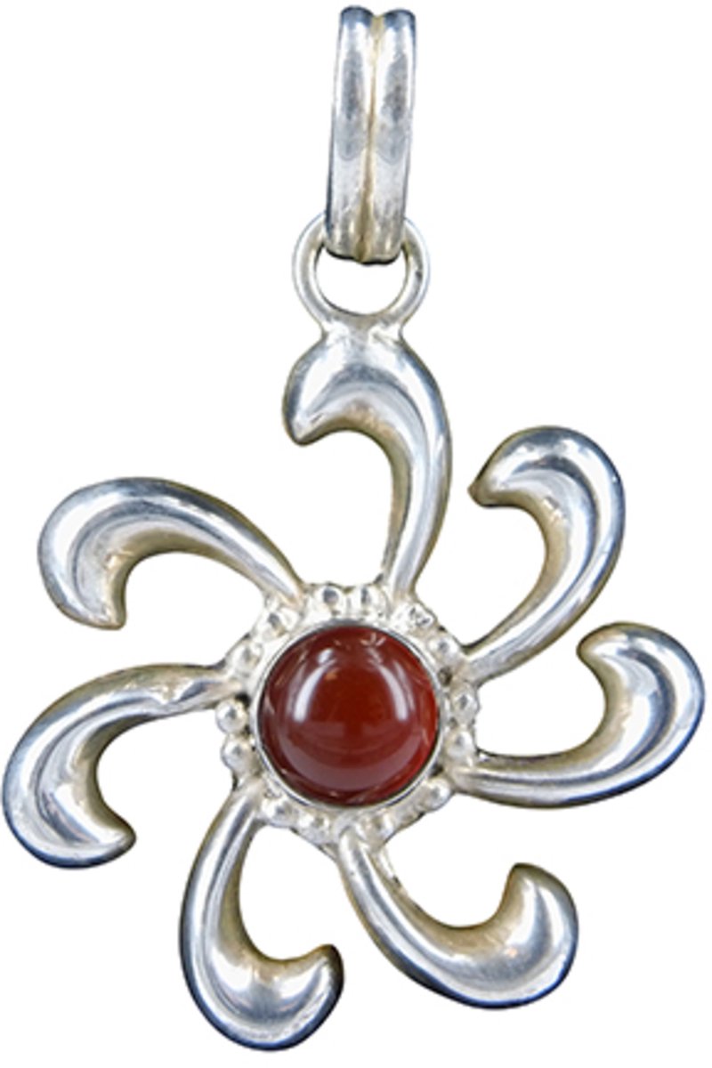 Zilveren hanger zon 7 stralen Carneool