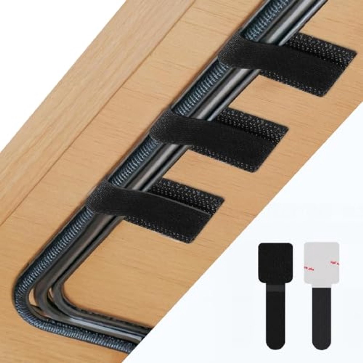 Huis Geluk 50 stuks zelfklevende klittenband kabelbinders - Kabelmanagement onder bureau - Kabelorganizer voor tv, pc, laptop, ethernet - Zwart