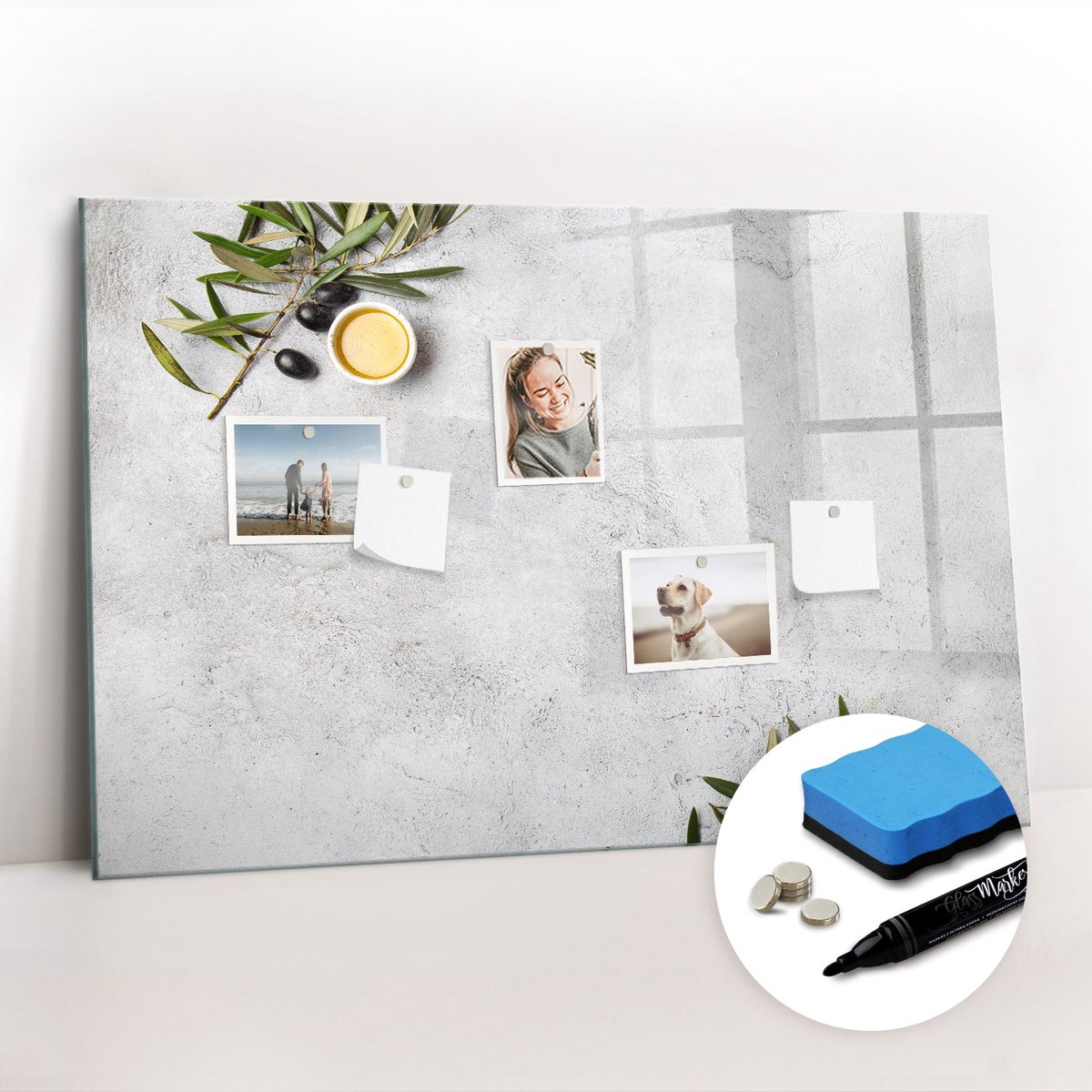 Tulup Whitebord - Minimalistische olijven - 90 x 60 cm - Grijs Magnetisch Memobord - Gratis 5 Sterke Magneten + Whiteboard Marker & Wisser - Wanddecoratie Kantoor - Magnetisch Wandbord - Ideeënbord Thuiswerkplek
