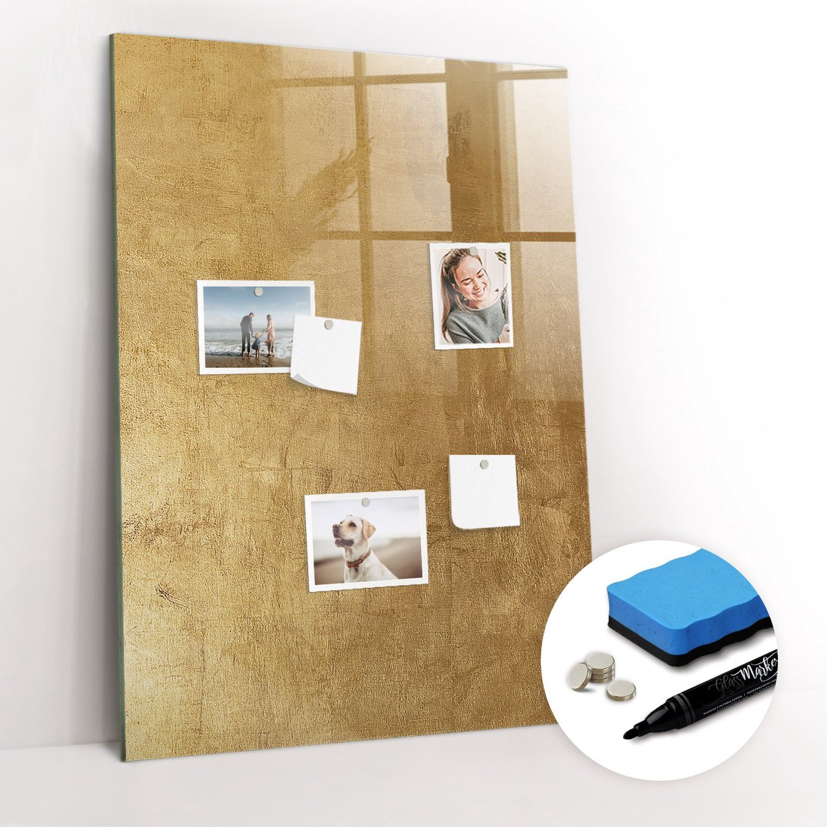 Tulup Whitebord - Decoratief materiaal - 70 x 100 cm - Geel Magneetbord Rechthoekig - Gratis 5 Sterke Magneten + Whiteboard Marker & Wisser - Wanddecoratie Kantoor - Memobord Glas - Inspiratiebord Kantoor