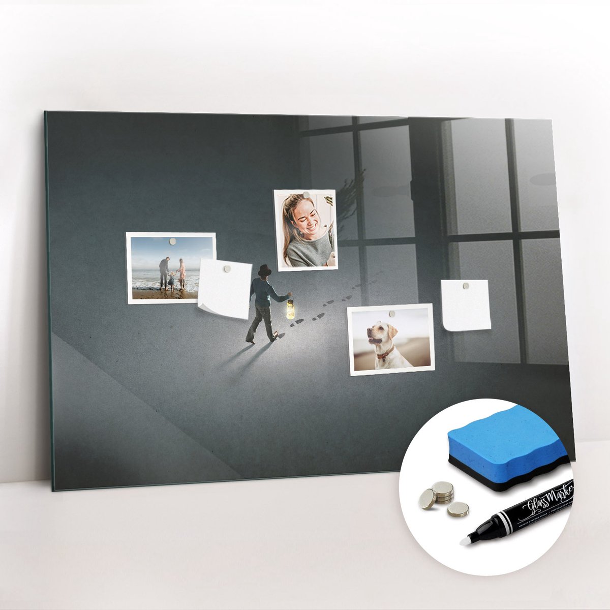 Tulup Whitebord - Zwerver in het donker - 90 x 60 cm - Grijs Magneetbord Muur - Gratis 5 Sterke Magneten + Whiteboard Marker & Wisser - Minimalistisch Prikbord - Magneetbord Muur - Organiseer Je Bureau