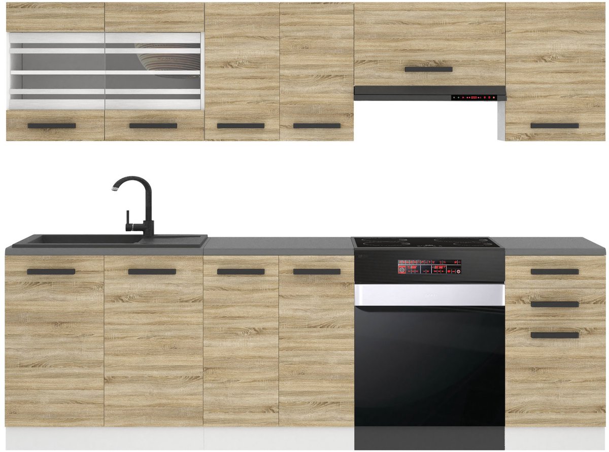 BELINI Keukenblok LILY - Keukenmeubel Set 240 cm Sonoma Eiken zonder Werkbladen - Boven- en Onderkasten