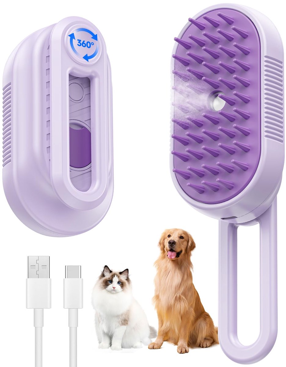 4-in-1 Stoomborstel voor Katten & Honden - Oplaadbaar - Anti-statisch, Massage, Reinigen, Ontharen & Borstelen - 1 Stuk