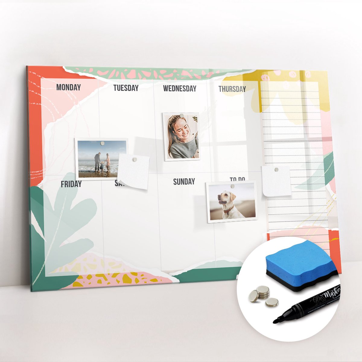 Tulup Whitebord - Eenvoudige weekplanner - 90 x 60 cm - Veelkleurig Magnetisch Memobord - Gratis 5 Sterke Magneten + Whiteboard Marker & Wisser - Industrieel Wandbord - Magnetisch Wandbord - Productiviteit Tools