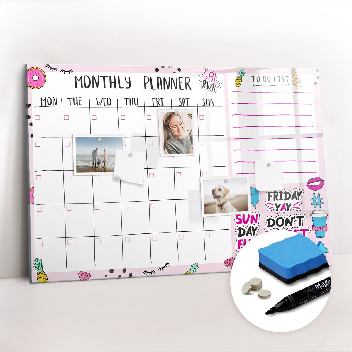 Tulup Whitebord - Gezellige maandplanner - 90 x 60 cm - Veelkleurig Magnetisch Wandbord - Gratis 5 Sterke Magneten + Whiteboard Marker & Wisser - Decoratief Magnetisch Bord - Magnetisch Bord - Productiviteit Tools