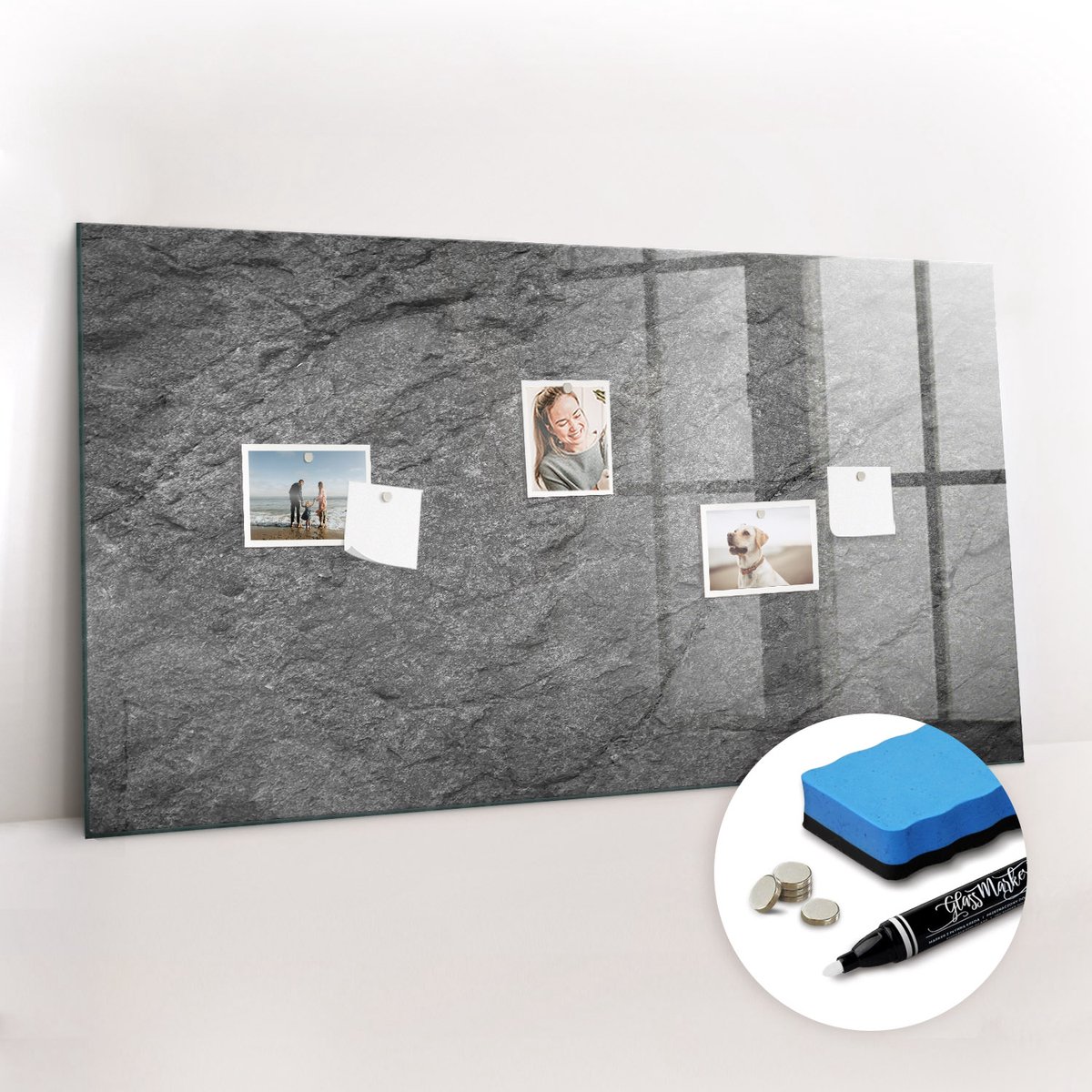 Tulup Whitebord - Vulkanisch gesteente - 120 x 60 cm - Zwart Magnetic Board - Gratis 5 Sterke Magneten + Whiteboard Marker & Wisser - Design Memobord - Magneetbord Muur - Ideeënbord Thuiswerkplek