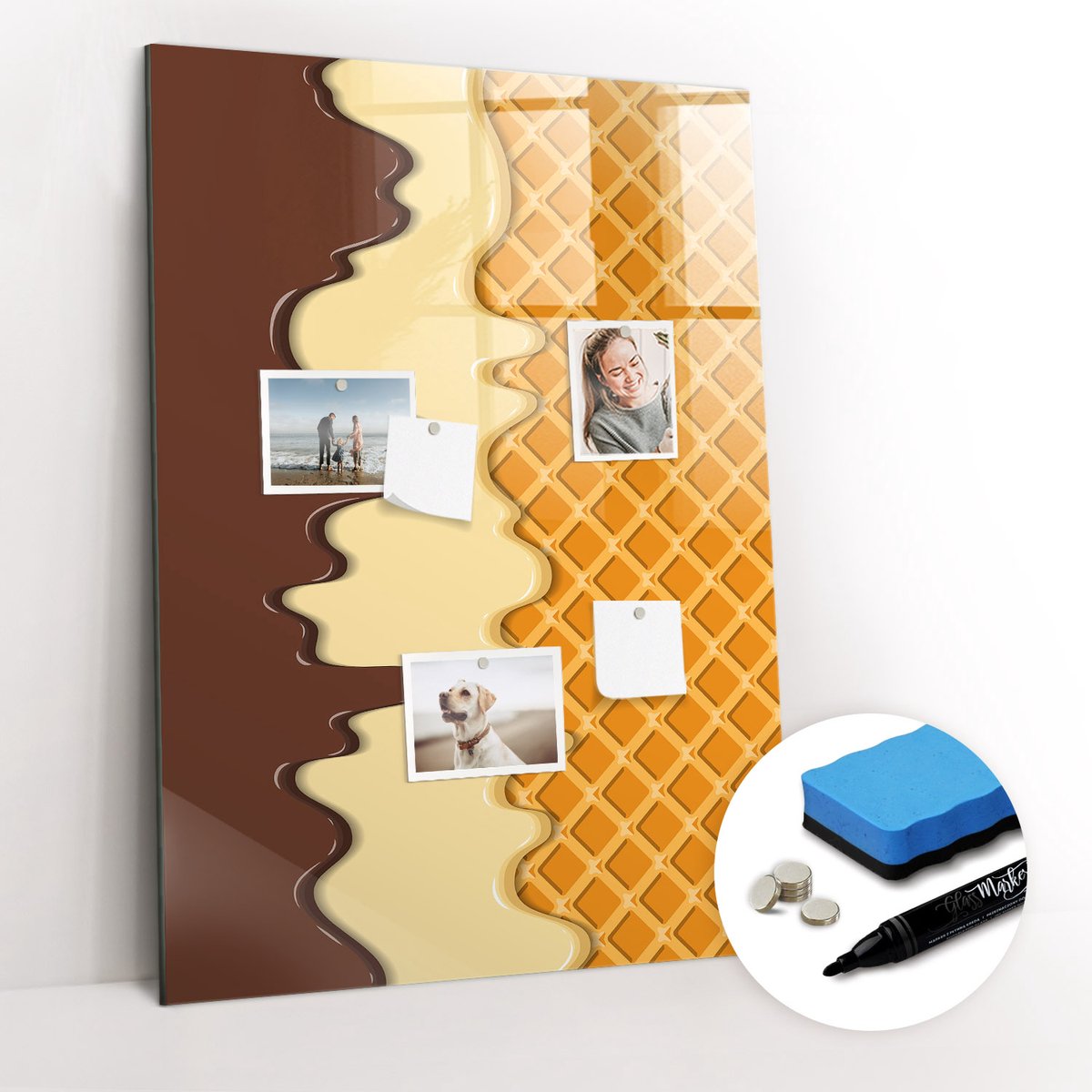 Tulup Whitebord - IJs met topping - 70 x 100 cm - Bruin Memobord Keuken - Gratis 5 Sterke Magneten + Whiteboard Marker & Wisser - Interieur Accessoires Kantoor - Magnet Board - Inspiratiebord Kantoor