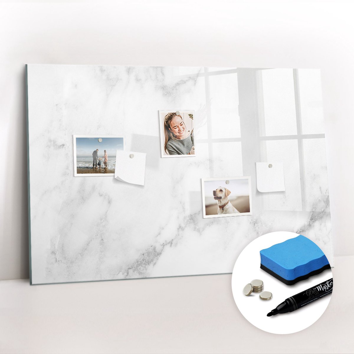 Tulup Whitebord - Marmer - 90 x 60 cm - Wit Magnetisch Bord - Gratis 5 Sterke Magneten + Whiteboard Marker & Wisser - Industrieel Wandbord - Memobord Magnetisch - Ideeënbord Thuiswerkplek