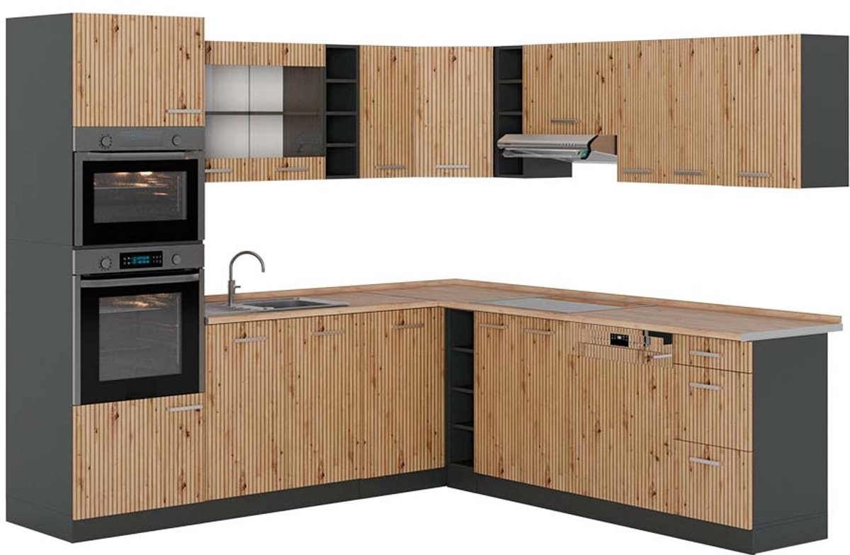 Vicco Hoekkeuken R-Line, Artisanaal eiken/Antraciet, 247 x 237 cm, WB Eik