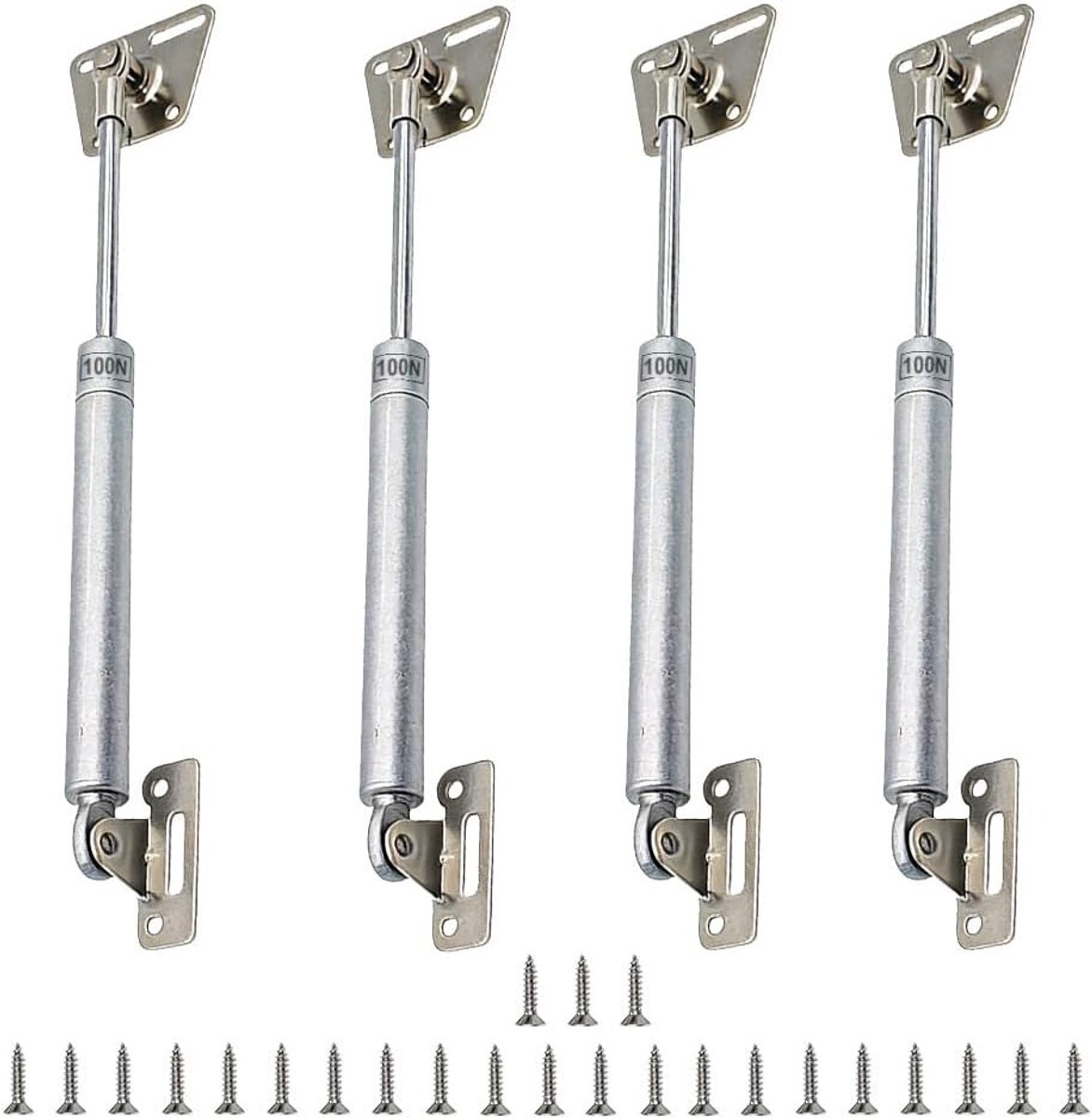 Gasdrukdempers 100N, 4 stuks met schroeven voor meubels en keuken | Staal en nylon, driepuntsbevestiging, hoog draagvermogen, ideaal voor kastdeuren en meubelondersteuning, 16,8–26cm