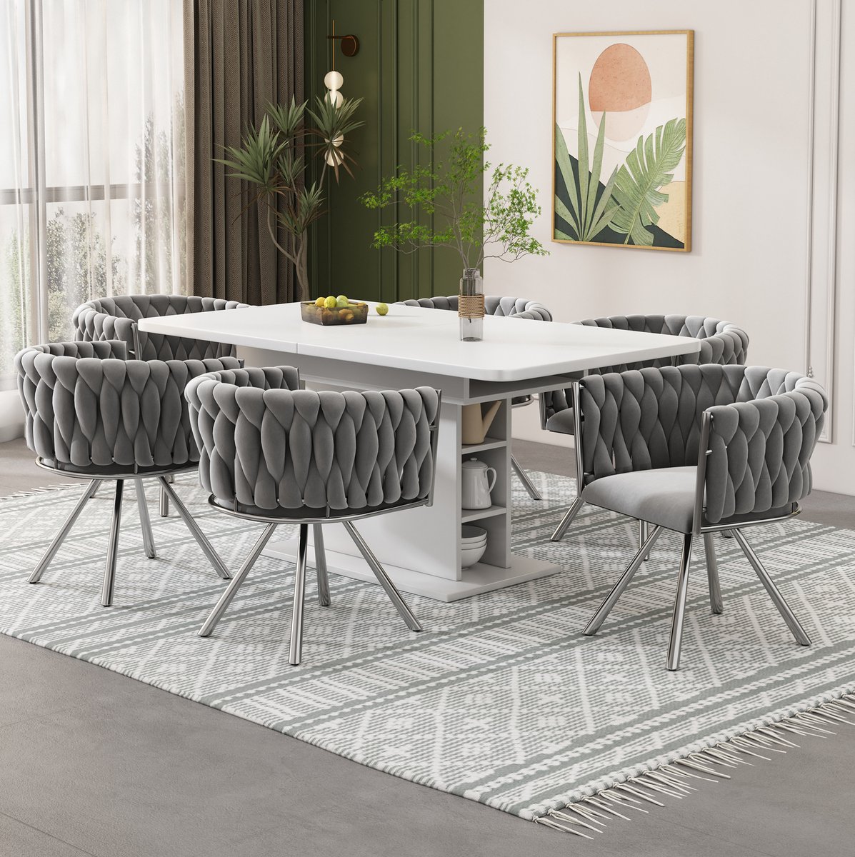 COVREO Eetkamerstoel set van 6, 59x54x72 cm grijs zilver velvet