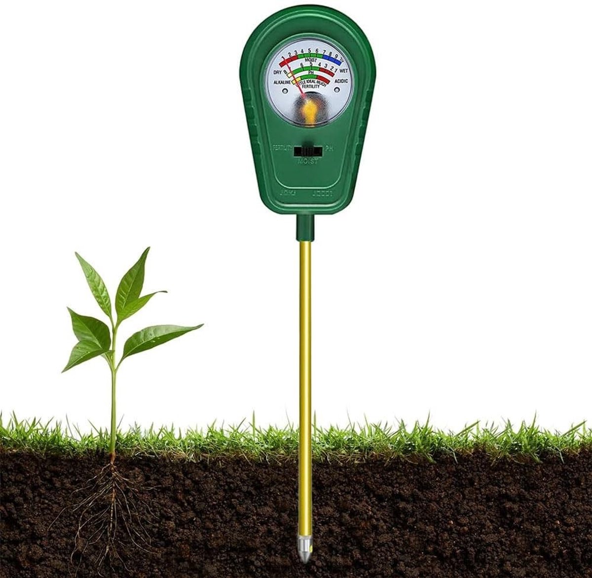 3-in-1 Bodentestapparaat voor Planten - Vocht-, pH- en Voedingswaarde Tester voor Tuin, Boerderij en Gazons