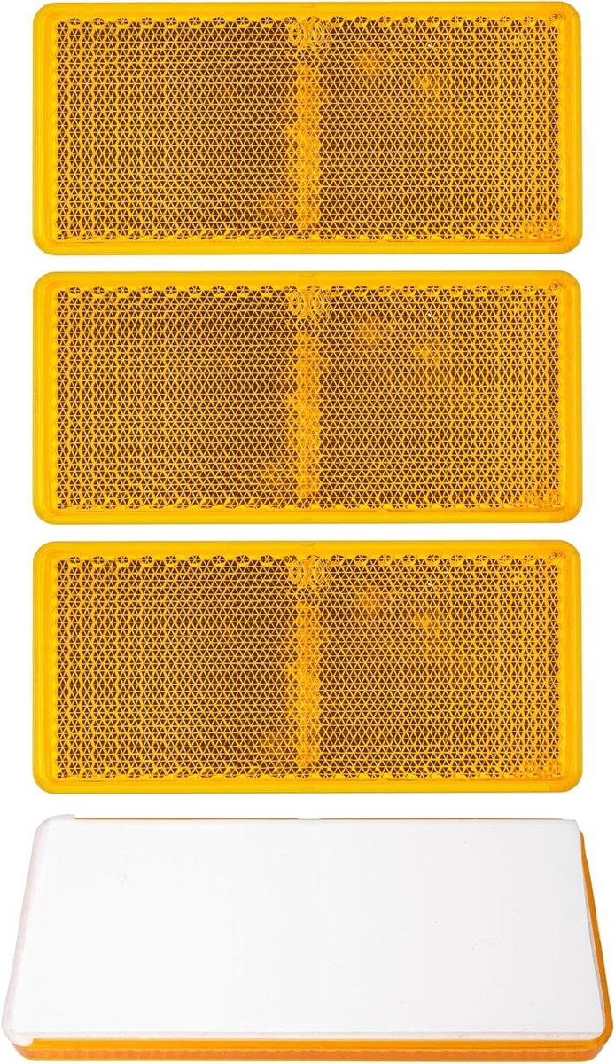 plakreflectoren, 4 st., oranje, 94 x 44 x 7 mm afmetingen, E-markering, rechthoekige reflectoren voor campers, aanhangers, kattenoog links rechts, reflectorverspreidende schijf
