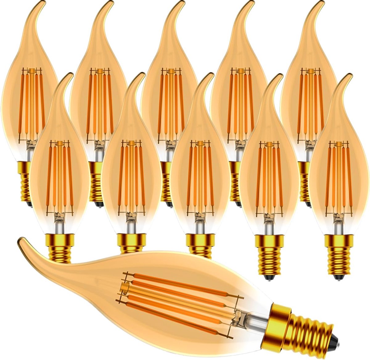 Kaarsen LED Lamp,4W Vintage Kaarslamp LED,Dimbaar LED-Lamp C35 | warm wit 2700k retro kaarslamp,400lm gloeilamp,vervangen 40 watt,voor kroonluchter,amber,10-pack