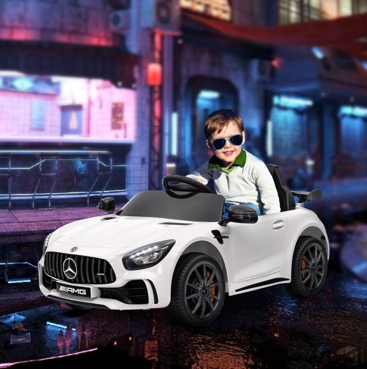 COVREO Elektrische kinderauto 108 x 67 x 46 cm, wit, kunststof, afstandsbediening