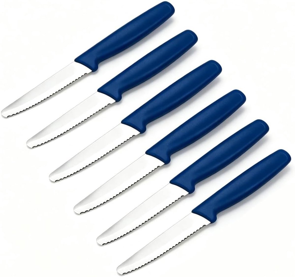 Ontbijtmessen set 6-delig - blauwe ergonomische handgreep - extra scherpe roestvrijstalen messen - ShopVlot
