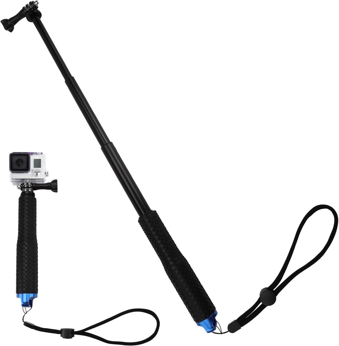 Telescoopstang, selfiestick voor GoPro Selfie Stick Action Cam, 19 verlengstangen, monopod voor GoPro Hero 12/11/10/9/8/7, DJI Osmo Action, Black SJCAM Xiaomi Cam Insta360