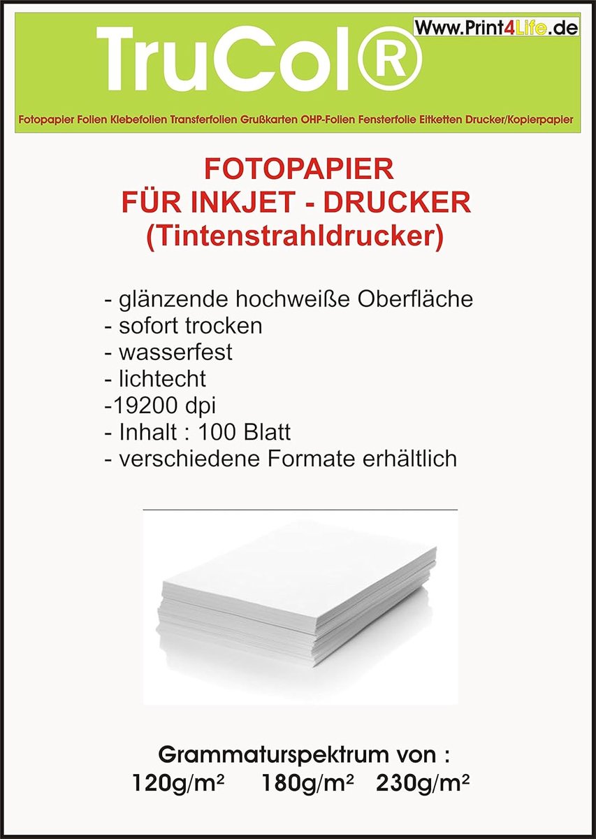 SnelShoppen - 500 vellen A4 fotopapier 120 g/m² hoogglans 9600 DPI voor inkjetprinters, waterdicht en lichtvast, ideaal voor foto's en afdrukken
