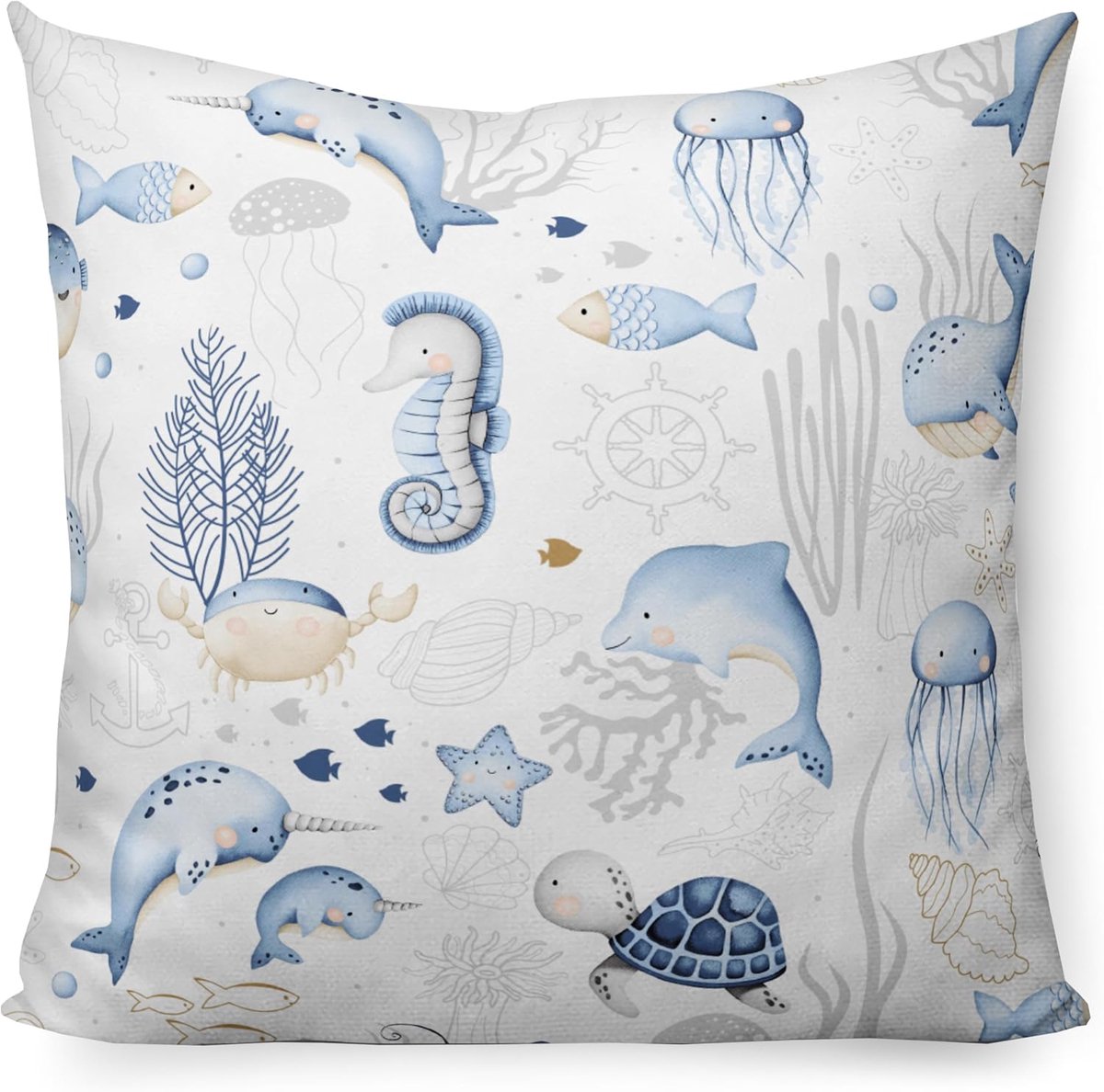 Kussensloop kinderkussen 50x50 kussensloop 100% katoen kussensloop jongen hoofdkussensloop Ecotex standaard 100 met ritssluiting zeedieren