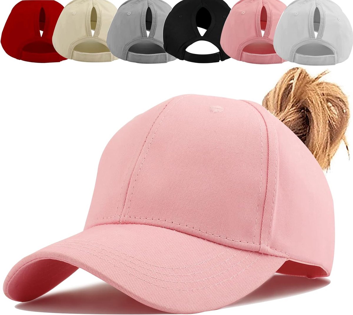hoed honkbalpet, unisex verstelbare hoge rommelige knot ponycap, klassieke effen kleur buitenhoeden met ponygat lus