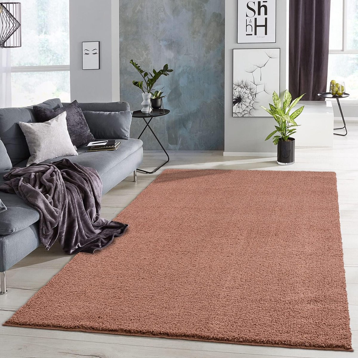 carpet city Shaggy hoogpolig tapijt voor de woonkamer - 150x150 cm vierkant - effen roze - pluizig zacht - modern - langpolig slaapkamertapijten onderhoudsvriendelijk