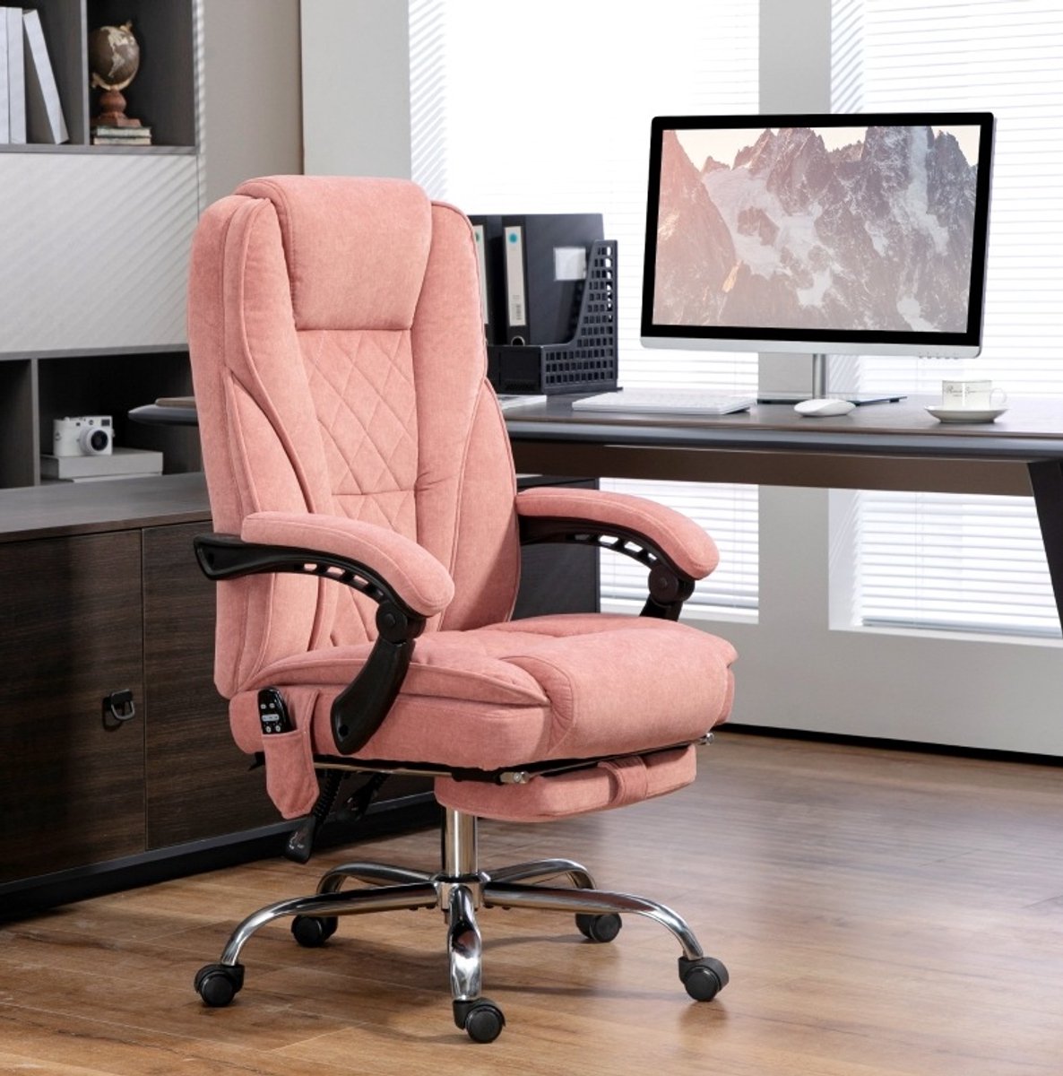 COVREO Bureaustoel 67 x 72 x 111-119 cm, roze stof met massage en verwarming