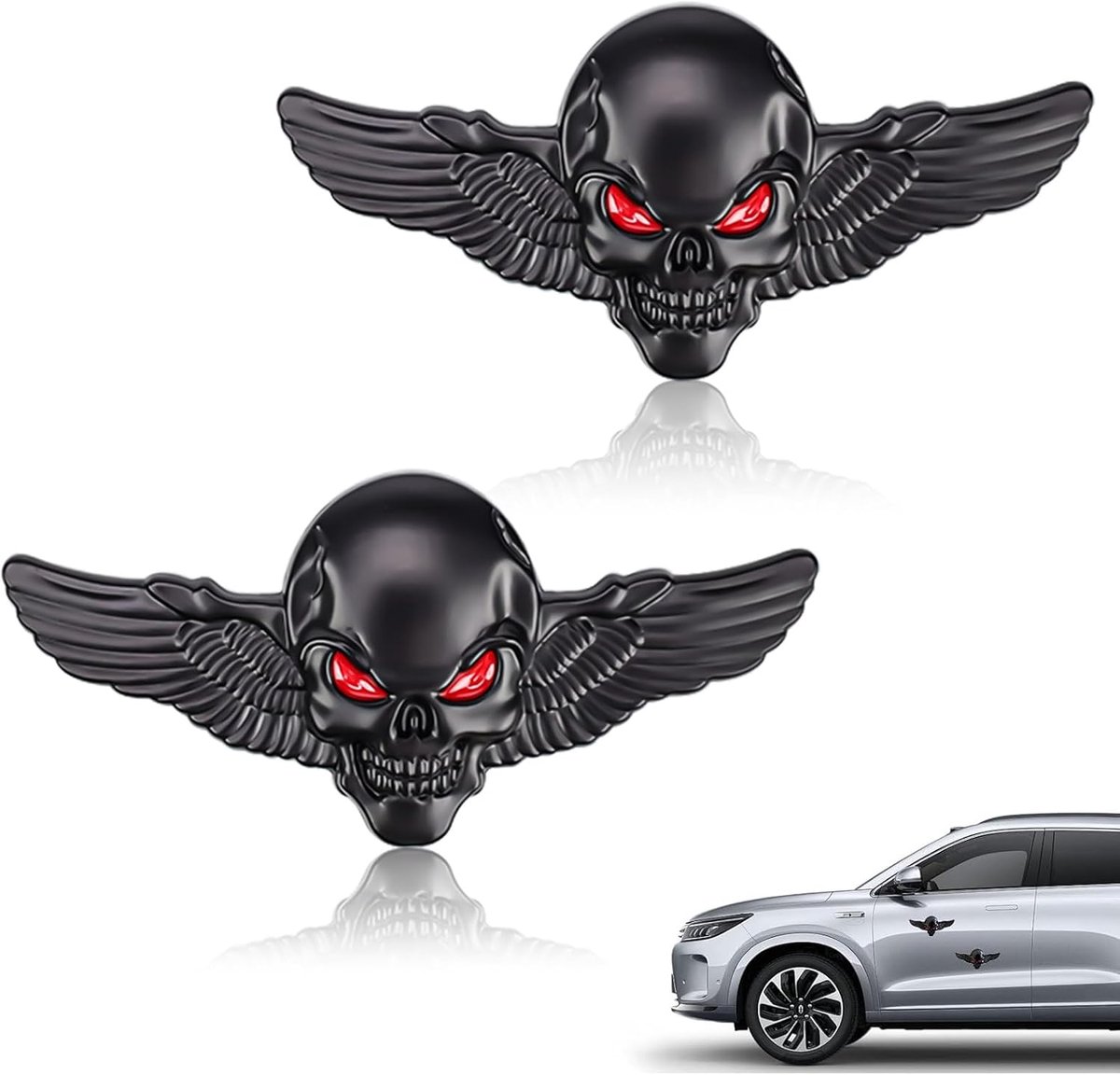 2 stuks 3D-motorstickers, schedelstickers, auto, doodshoofd-stickers zijn geschikt voor motorfietsen, auto's, helmen