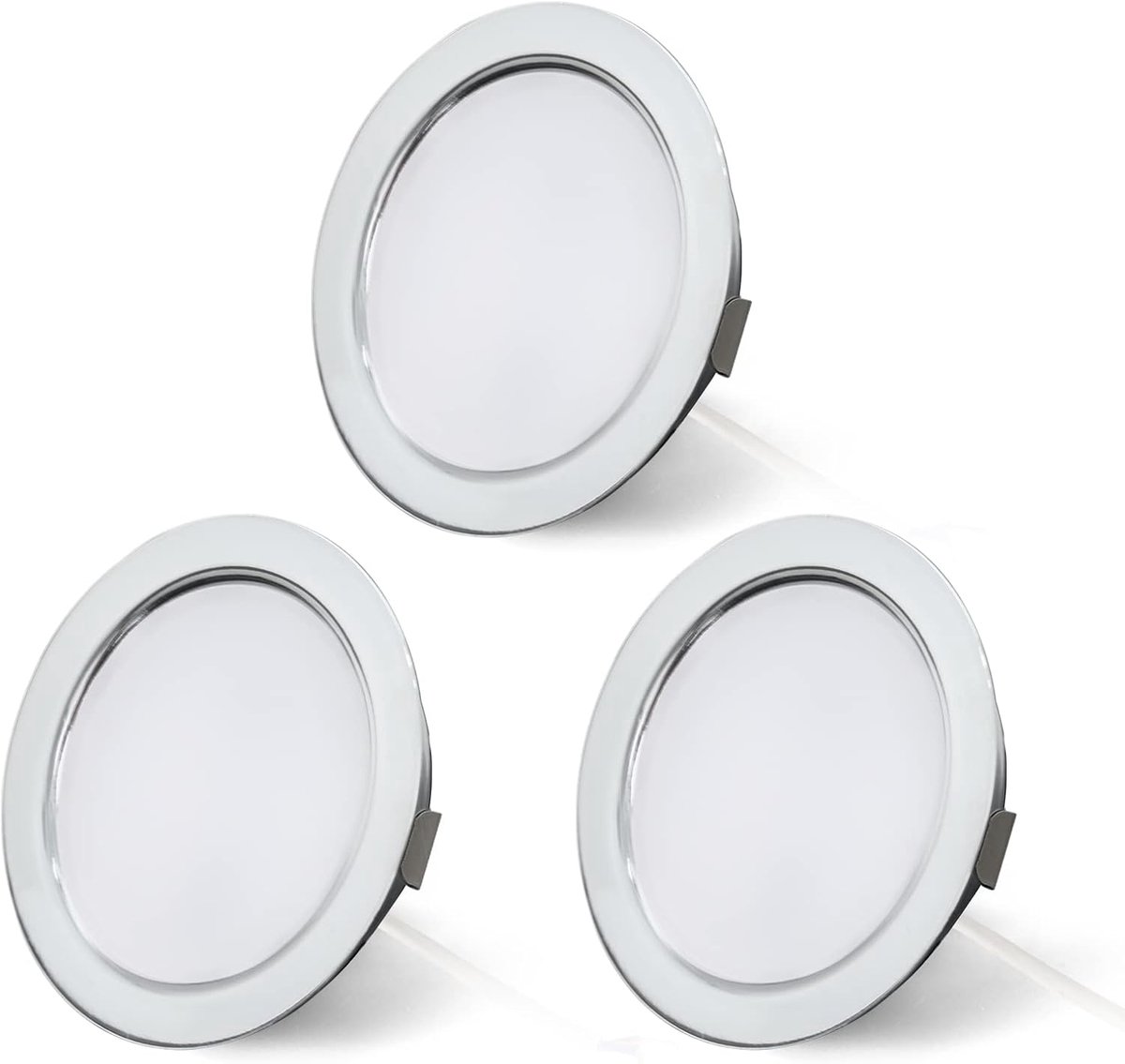 Set van 3 led-inbouwspots, 12 V, dimbaar, 3,5 W, 3000 K, warmwit, inbouwspot plat, 12 V, 300 lm, boorgat 55-58 mm en 15 mm vlak, meubelinbouwverlichting, led-inbouwspots voor camper, caravan