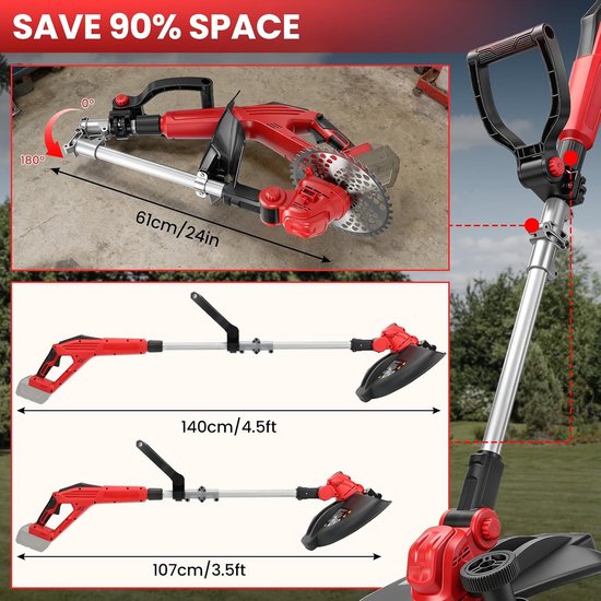 compatibel met Milwaukee 18 V accu, 5-in-1 borstelloze elektrische grastrimmer, 180° inklapbare 90° trimhoek voor het trimmen van gazon, tuin en struiken (zonder accu) van compatibel — afbeelding 4