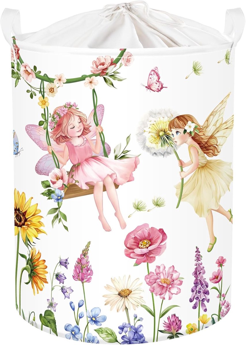 Princess Wasmand Meisjes Boeken Opbergmand voor Badkamer Opbergdoos voor Ouders om Speelgoed Kleding te Organiseren, Flower Fairy, 36x45 cm